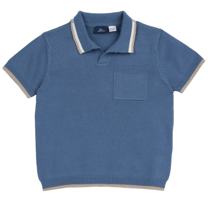 Boys Blue Solid Polo T-shirt
