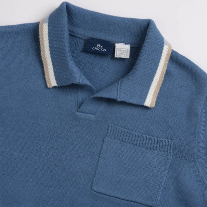 Boys Blue Solid Polo T-shirt