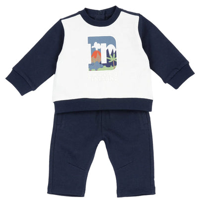 Boys Dark Blue Printed Sweatshirt with Joggers
