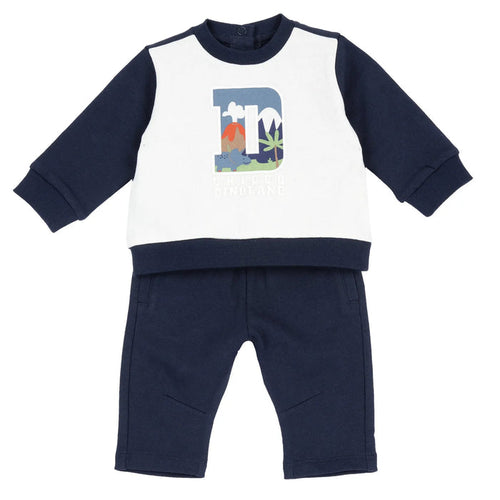 Boys Dark Blue Printed Sweatshirt with Joggers