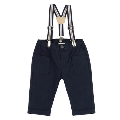 Boys Dark Blue Solid Trouser with Suspender