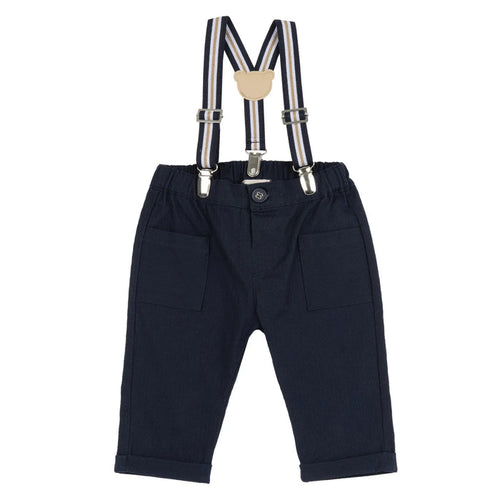 Boys Dark Blue Solid Trouser with Suspender