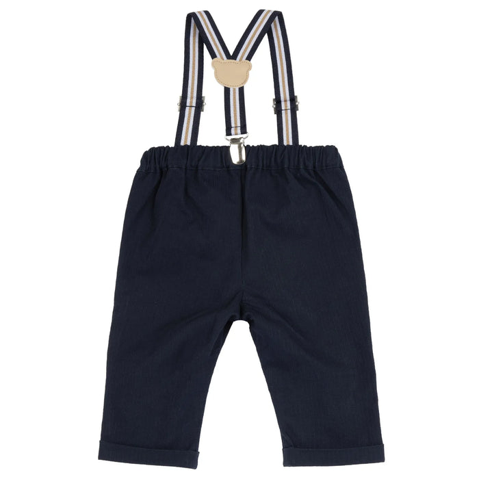 Boys Dark Blue Solid Trouser with Suspender