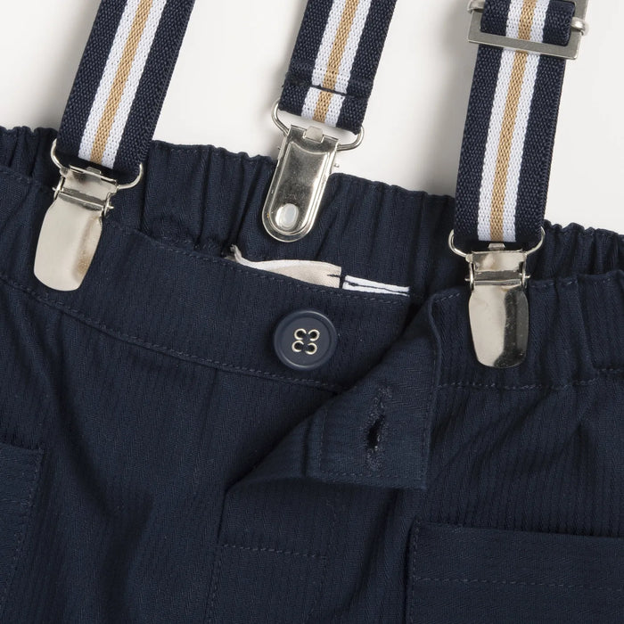 Boys Dark Blue Solid Trouser with Suspender