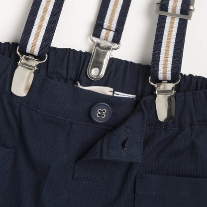 Boys Dark Blue Solid Trouser with Suspender