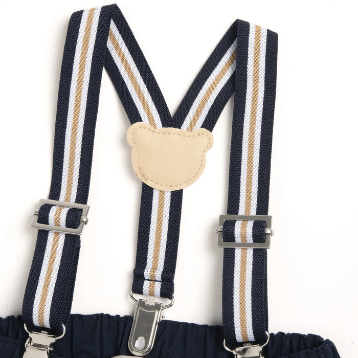 Boys Dark Blue Solid Trouser with Suspender