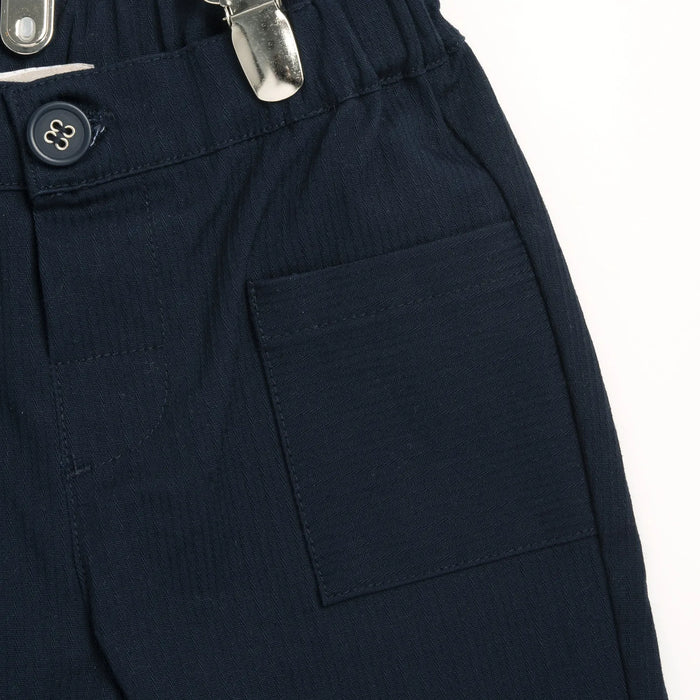 Boys Dark Blue Solid Trouser with Suspender