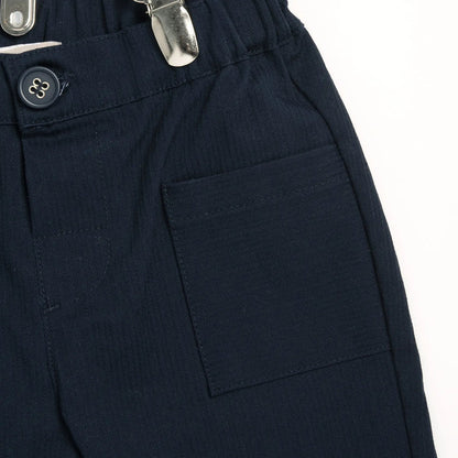 Boys Dark Blue Solid Trouser with Suspender
