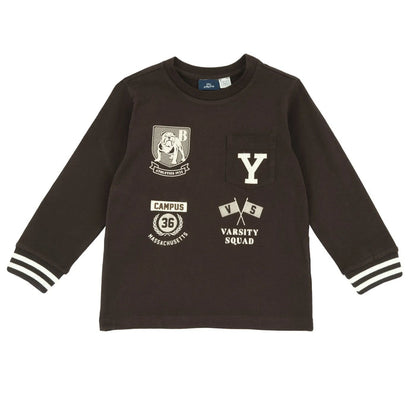 Boys Dark Brown Printed Long Sleeve T-shirt