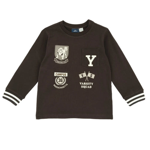 Boys Dark Brown Printed Long Sleeve T-shirt