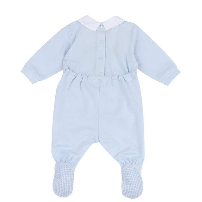 Boys Light Blue Embroidered Back Opening Babysuit