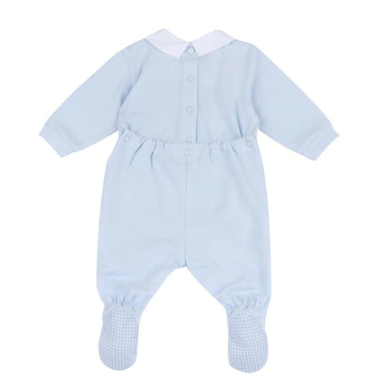 Boys Light Blue Embroidered Back Opening Babysuit