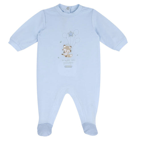 Boys Light Blue Embroidered Leg Opening Babysuit