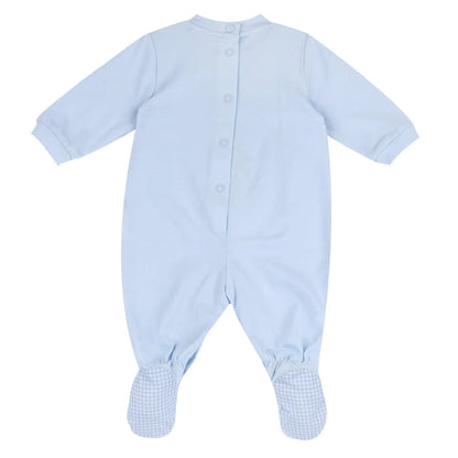 Boys Light Blue Embroidered Leg Opening Babysuit