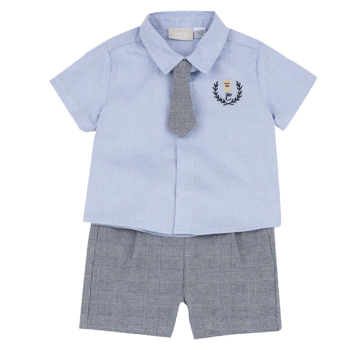 Boys Light Blue Embroidered Shirt with Shorts