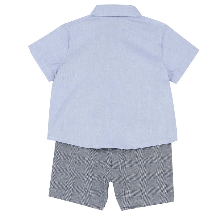 Boys Light Blue Embroidered Shirt with Shorts