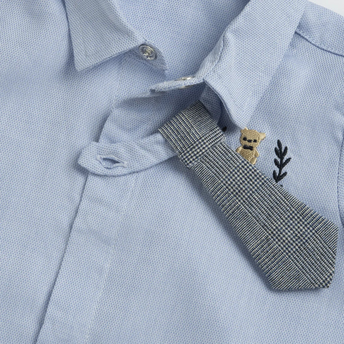 Boys Light Blue Embroidered Shirt with Shorts