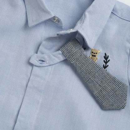 Boys Light Blue Embroidered Shirt with Shorts