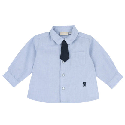Boys Light Blue Solid Shirt with Tie