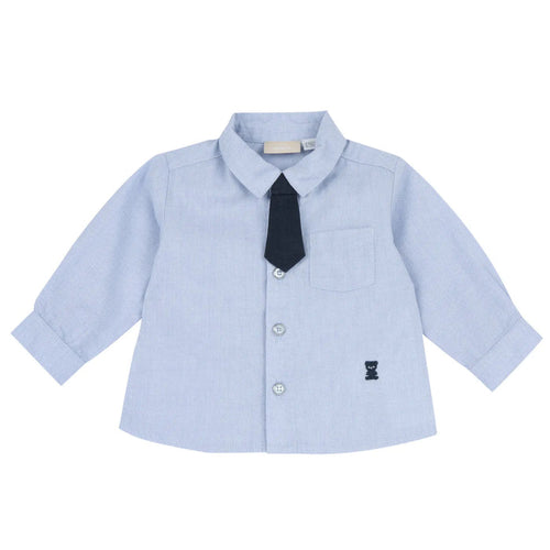 Boys Light Blue Solid Shirt with Tie