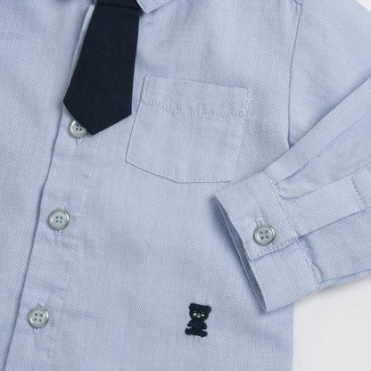 Boys Light Blue Solid Shirt with Tie