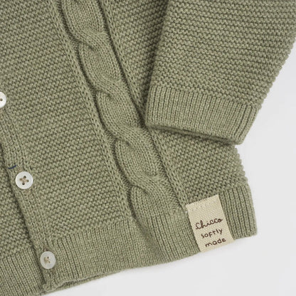Boys Light Green Self Design Cardigan