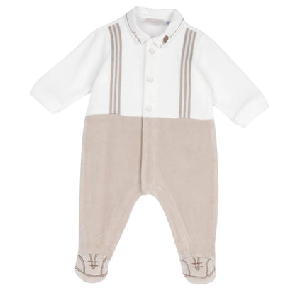 Boys Light Natural Embroidered Front Opening Babysuit