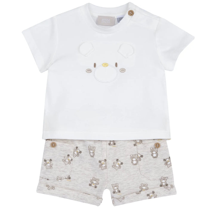 Boys Light Natural Embroidered T-Shirt with Shorts