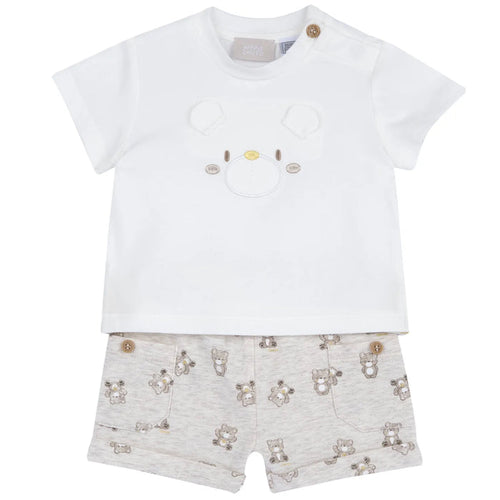 Boys Light Natural Embroidered T-Shirt with Shorts