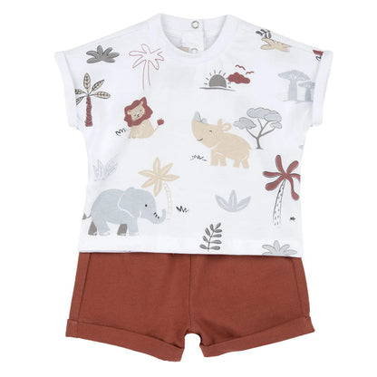 Boys Light Red Printed T-Shirt with Shorts