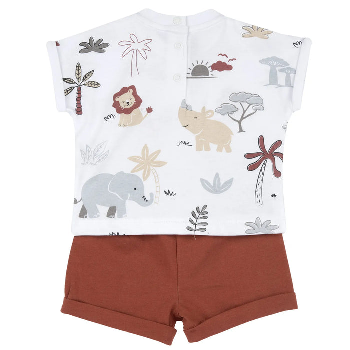 Boys Light Red Printed T-Shirt with Shorts