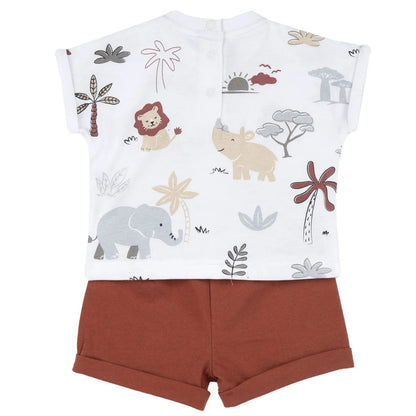 Boys Light Red Printed T-Shirt with Shorts