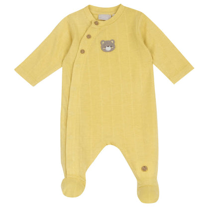 Boys Light Yellow Embroidered Front Opening Babysuit