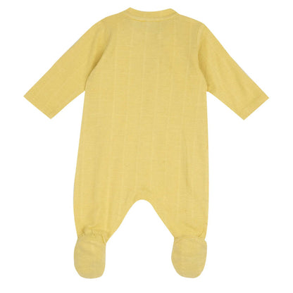 Boys Light Yellow Embroidered Front Opening Babysuit