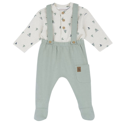 Boys Medium Green Printed Smock with Leggings