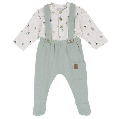 Boys Medium Green Printed Smock with Leggings