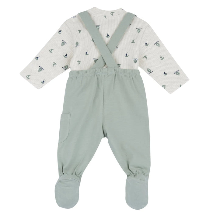 Boys Medium Green Printed Smock with Leggings