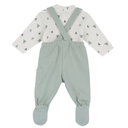 Boys Medium Green Printed Smock with Leggings