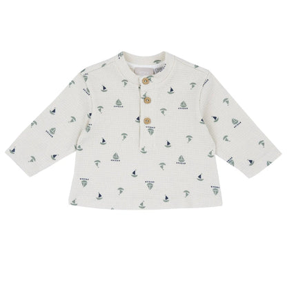 Boys Medium Green Printed Smock with Leggings