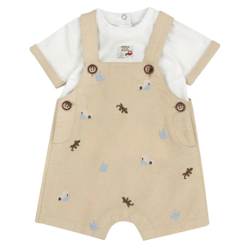 Boys Medium Natural Embellished T-Shirt with Dungaree