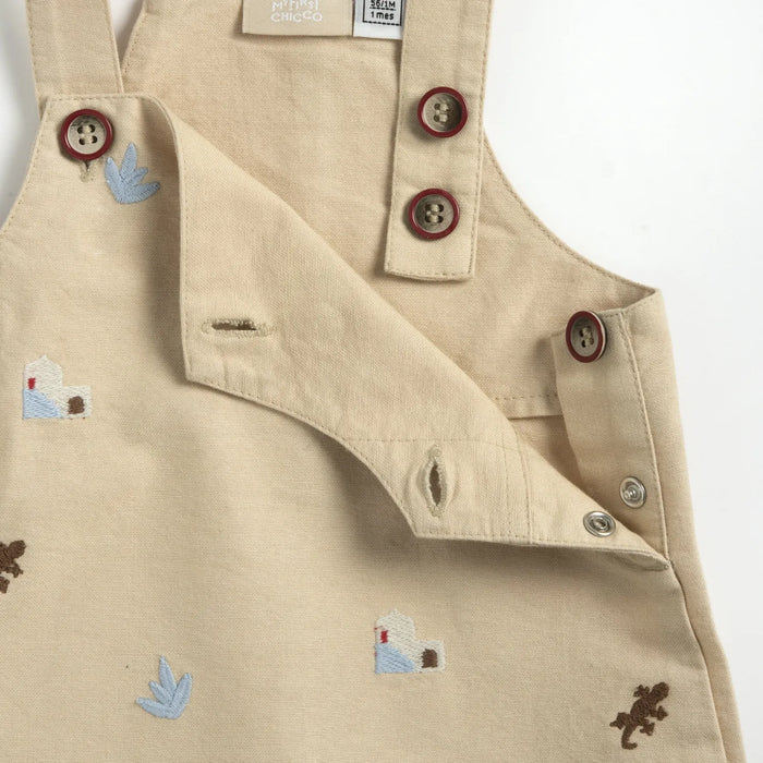 Boys Medium Natural Embellished T-Shirt with Dungaree