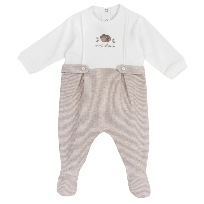 Boys Medium Natural Embroidered Nappy Opening Babysuit