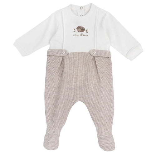 Boys Medium Natural Embroidered Nappy Opening Babysuit