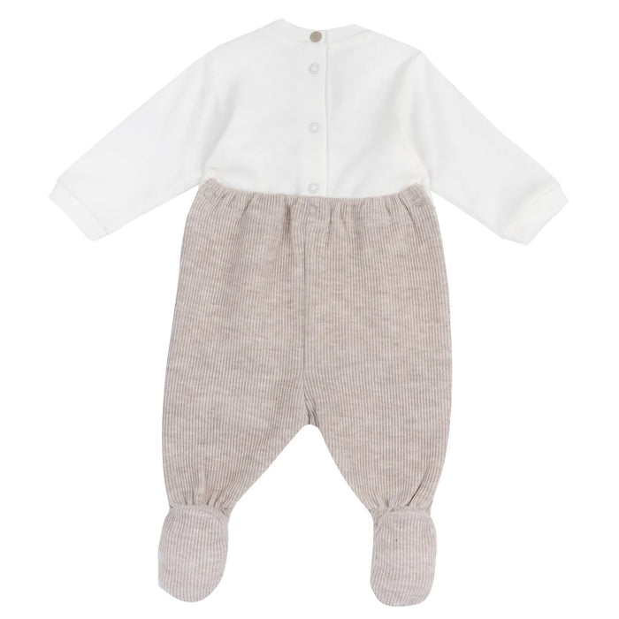 Boys Medium Natural Embroidered Nappy Opening Babysuit
