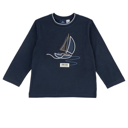 Boys Navy Embroidered Long Sleeve T-shirt
