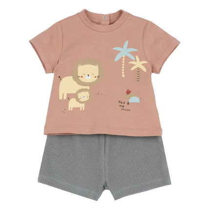 Boys Rust and Green Animal Printed T-Shirt with Shorts