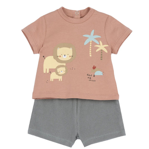 Boys Rust and Green Animal Printed T-Shirt with Shorts
