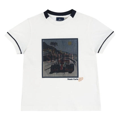 Boys White and Black Graphic Printed T-shirt
