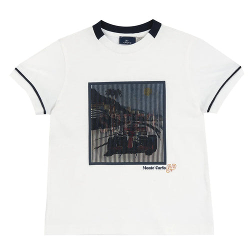 Boys White and Black Graphic Printed T-shirt