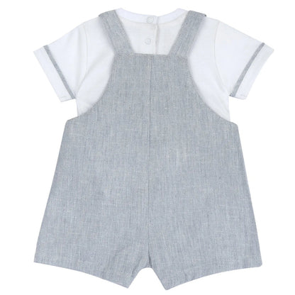 Boys White and Blue Applique T-Shirt with Shorts